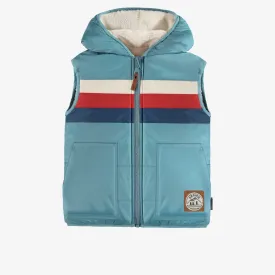 REVERSIBLE BLUE SLEEVELESS VEST IN NYLON AND SHERPA, CHILD
