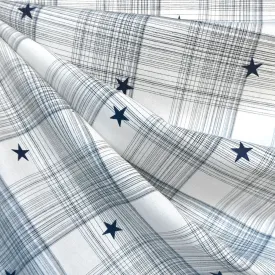 Sketch Star Plaid Rayon Shirting Vanilla/Navy