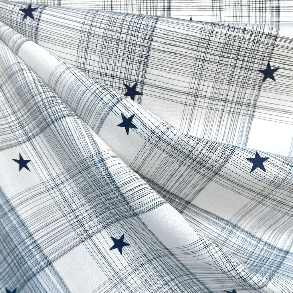 Sketch Star Plaid Rayon Shirting Vanilla/Navy