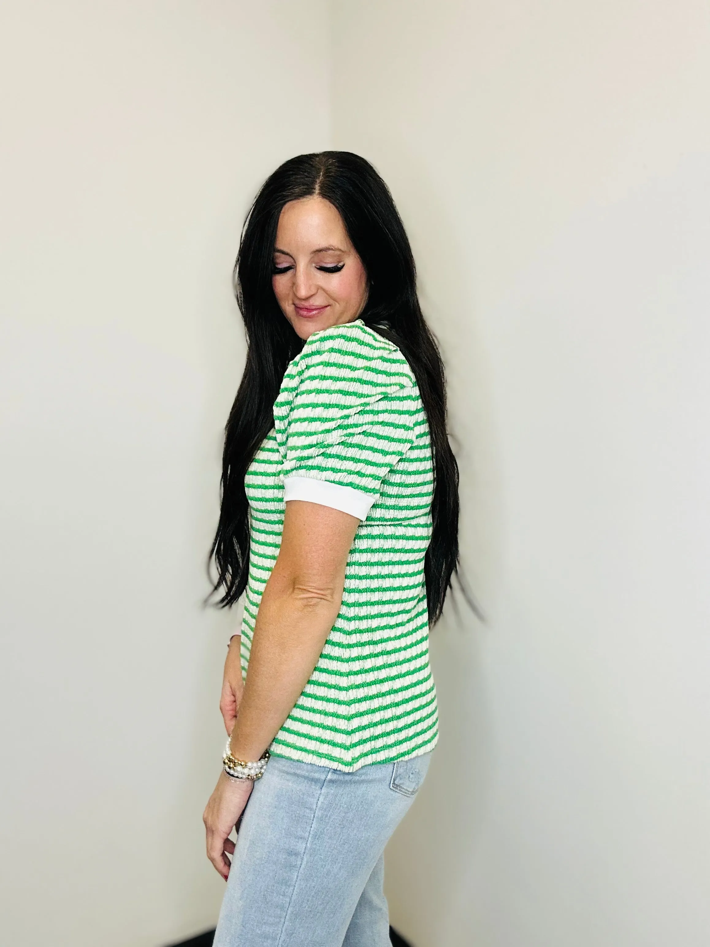 Tiffany Textured Green Striped Top