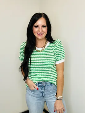 Tiffany Textured Green Striped Top