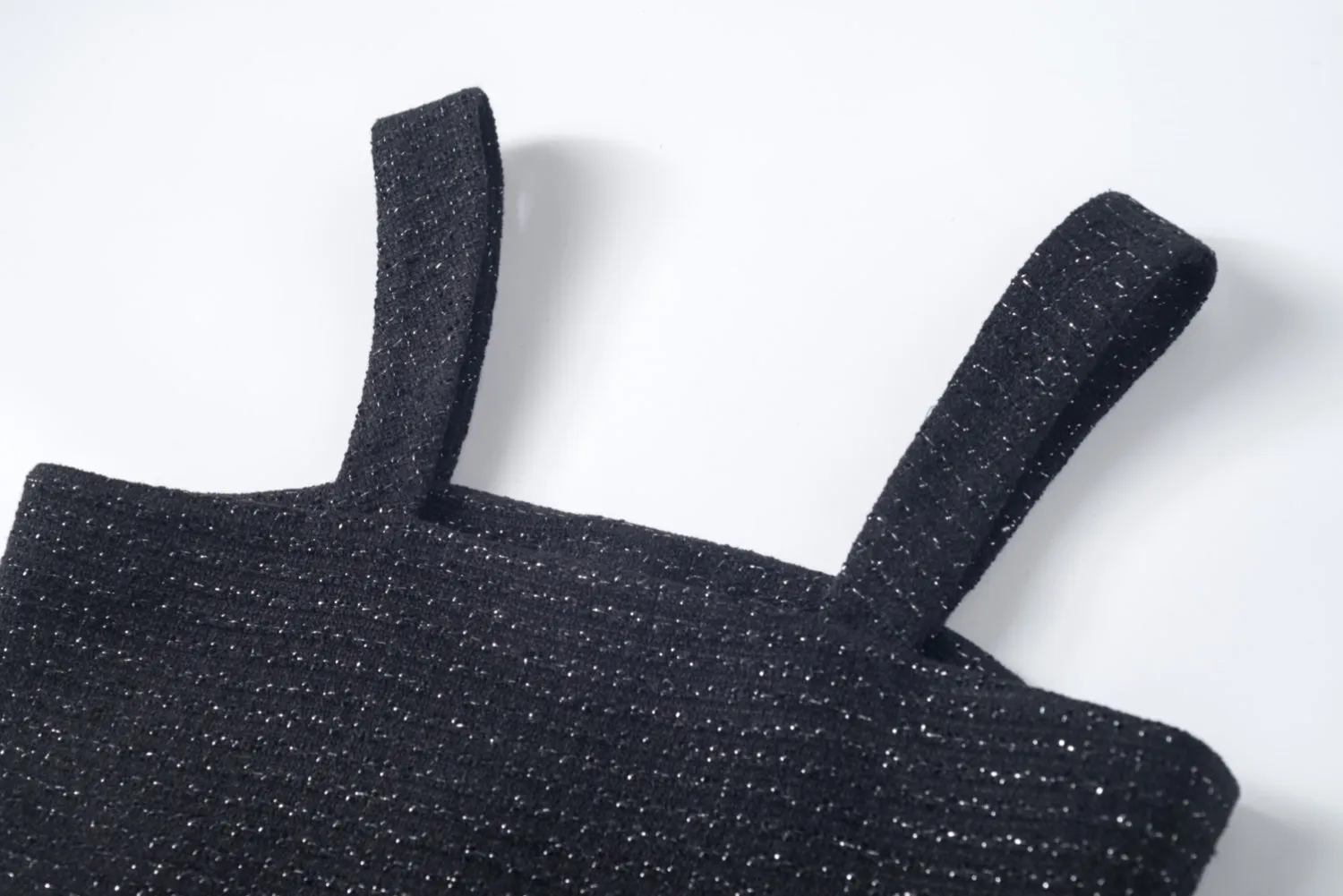 Tweed Pearl Cropped Camisoles in Black