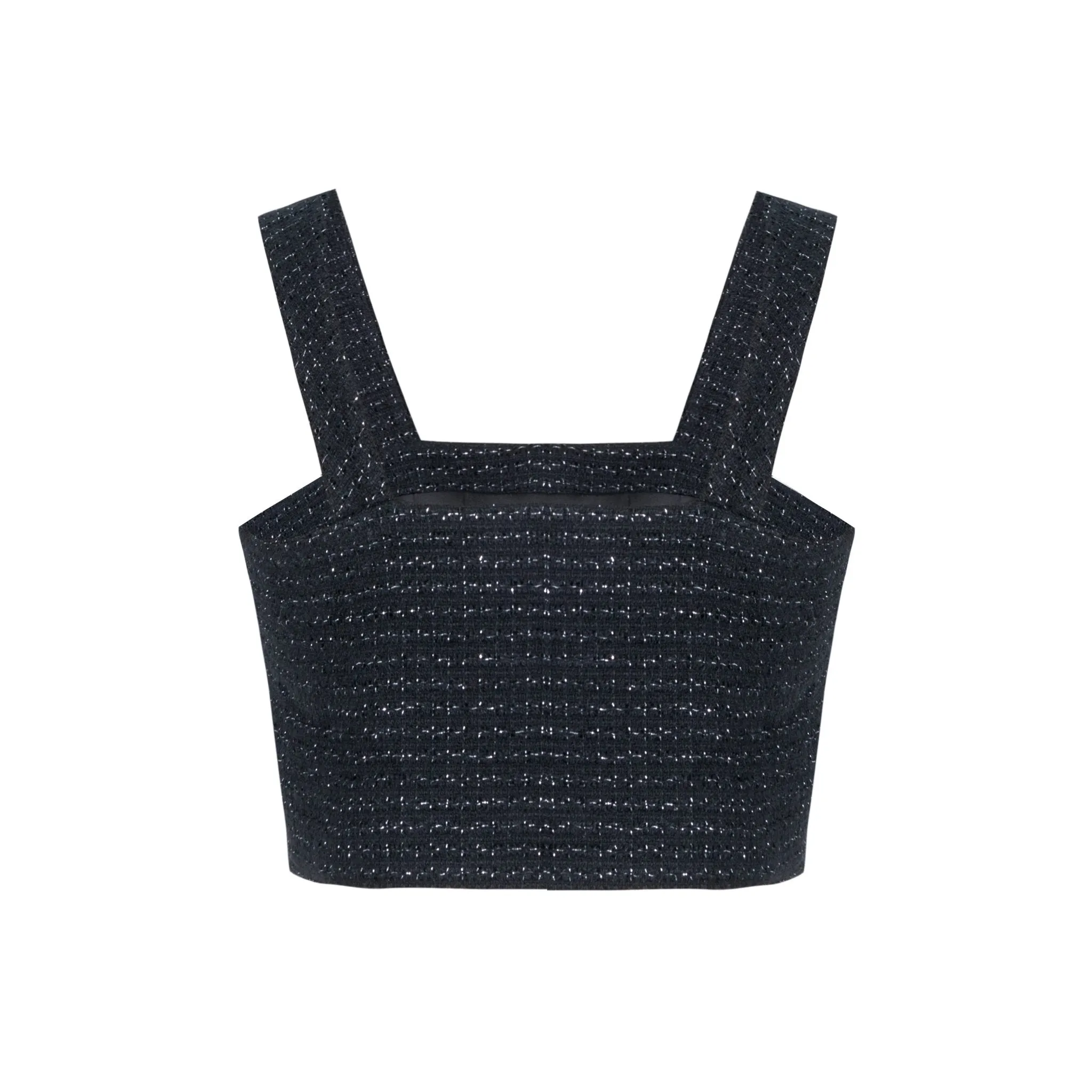 Tweed Pearl Cropped Camisoles in Black